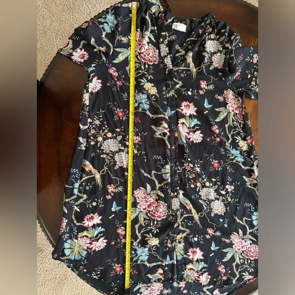 H&M by GP & J Baker Black floral bird print Tunic Shift Dress Size 2 Button Down - Picture 9 of 13